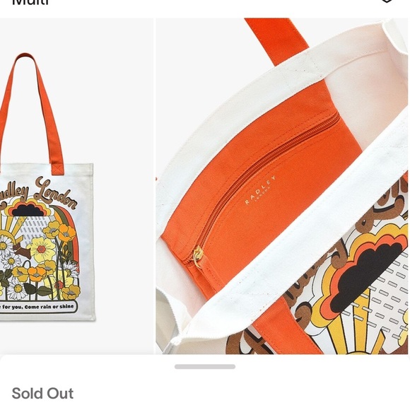 🌸Radley London Canvas Tote Retro Natural New with Tags Here For You Rain Shine - Picture 2 of 5